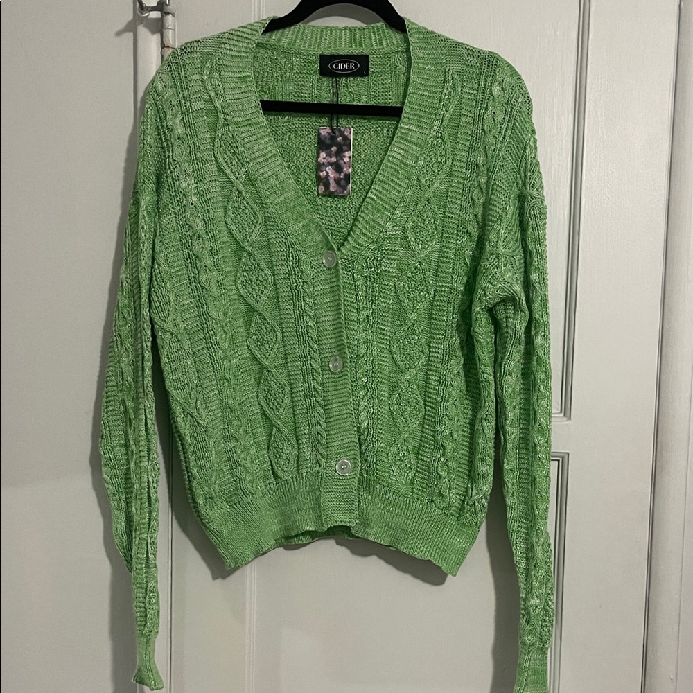NWT Cider Cable Knit Long Sleeve Cardigan 100% cotton Size Large